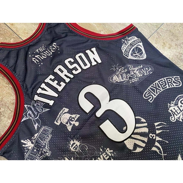 Camiseta Philadelphia 76ers Allen Iverson #3 Mitchell & Ness 1997-98 Tattoo Negro